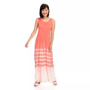 COPY - OSO Casuals Slub Knit Sleeveless Scoop Neck Tie-Dye Maxi Dress in Coral